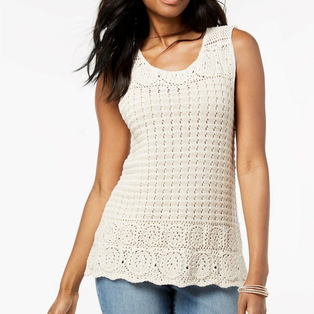 NWT. Style & Co. Petite Crochet Top in River Rock